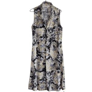 VTG Ingenuity Women's Size 10 Black Grey‎ Yellow Floral Sleeveless Button Up